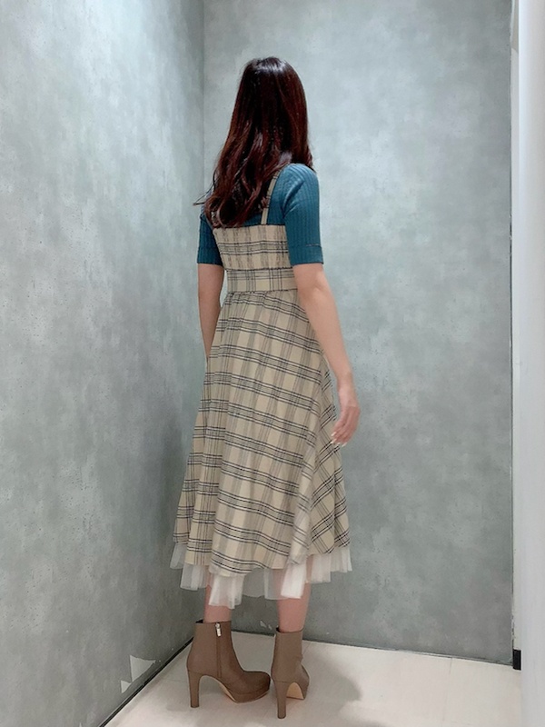 LuxyStar日本代購 31 sons de mode秋冬3折裙擺拼紗格紋細肩帶洋裝