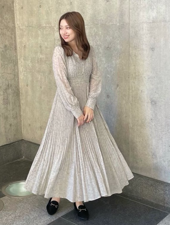 LuxyStar日本代購 COCO DEAL淡雅線花顯瘦收腰雪紡洋裝